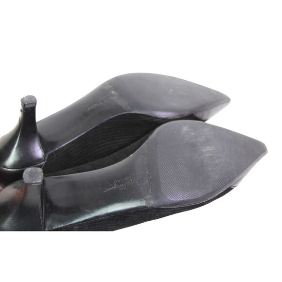 Salvatore Ferragamo BLACK REAL LEATHER VELVET MID HEEL CLASSIC PUMP SHOES 8.5C - Picture 12 of 13